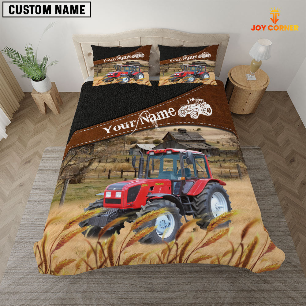 Red Tractor On The Field Customized Name 3D Bedding Set