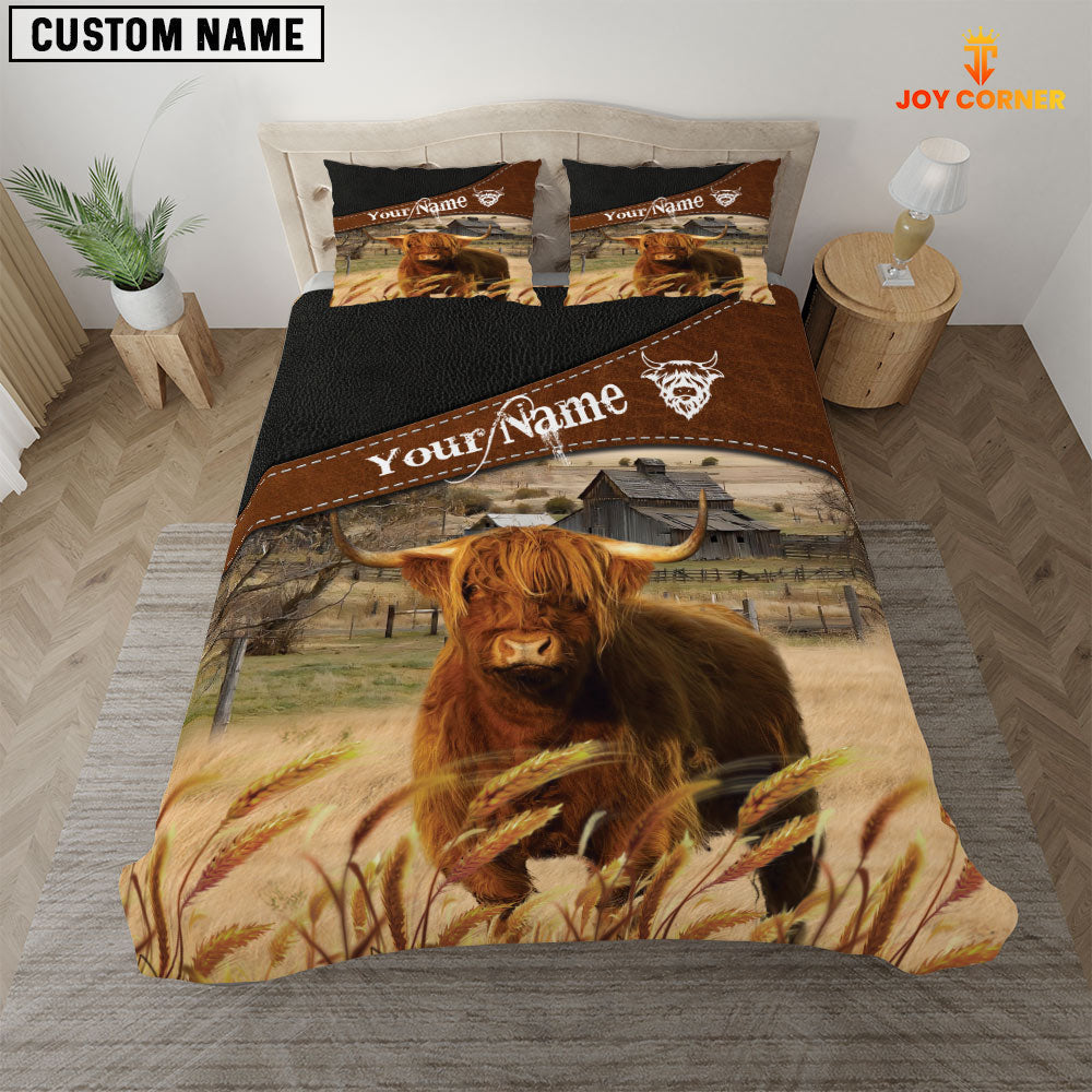 Highland Cattle On The Field Customized Name 3D Bedding Set