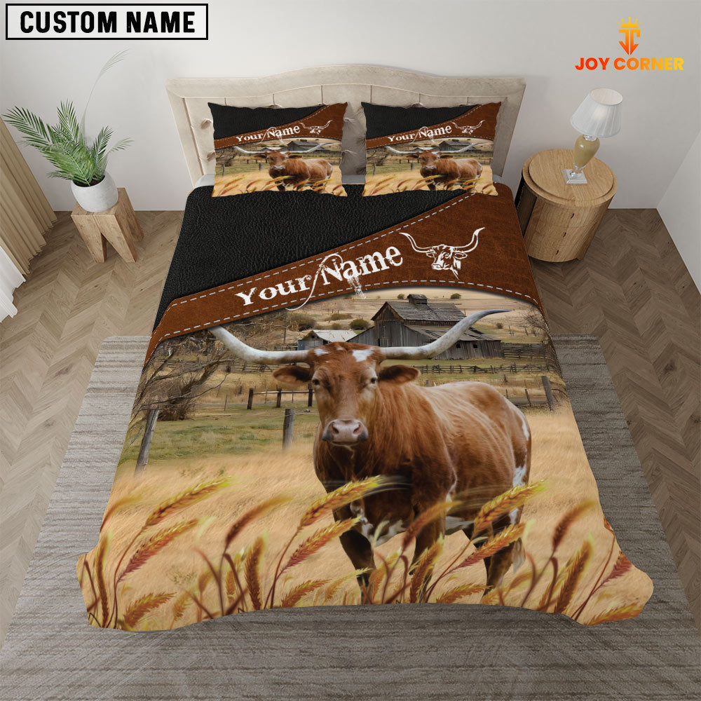 Texas Longhorn On The Field Customized Name 3D Bedding Set