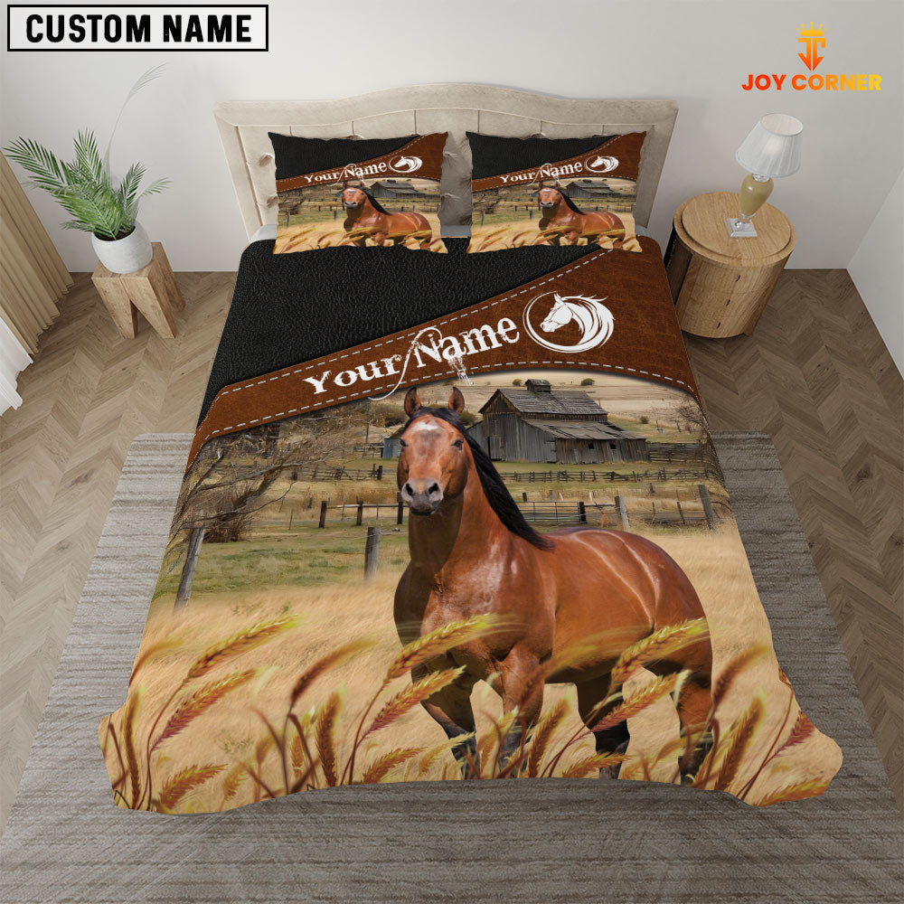 Horse On The Field Customized Name 3D Bedding Set