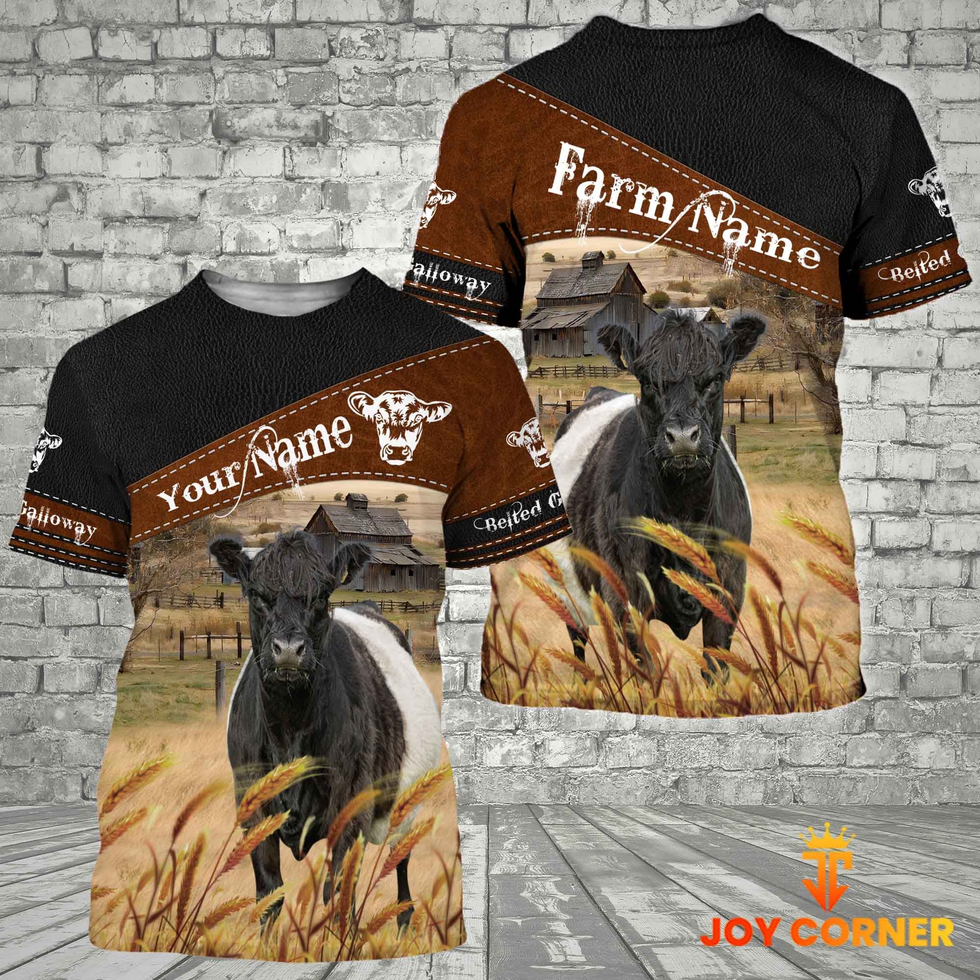 Belted Galloway On Farms Custom Name Printed 3D Black Hoodie