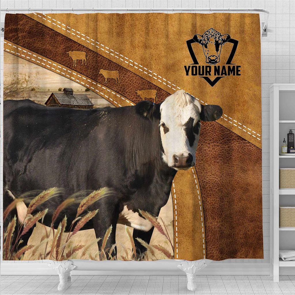 Custom Name Black Hereford Pattern Shower Curtain