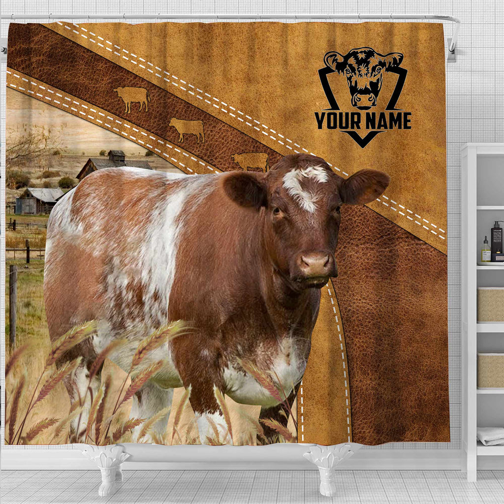 Custom Name Shorthorn Pattern Shower Curtain