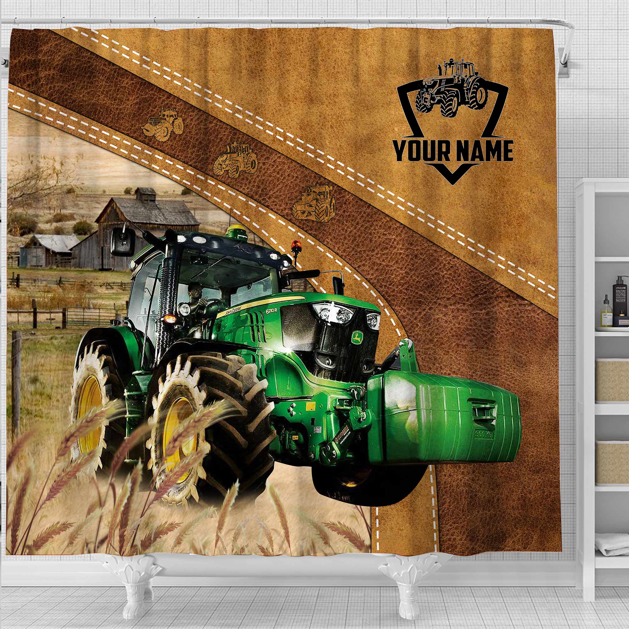 Custom Name Tractor Pattern Shower Curtain
