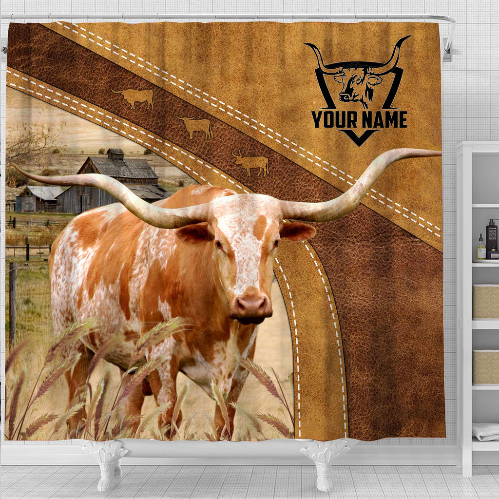 Custom Name Texas Longhorn Pattern Shower Curtain