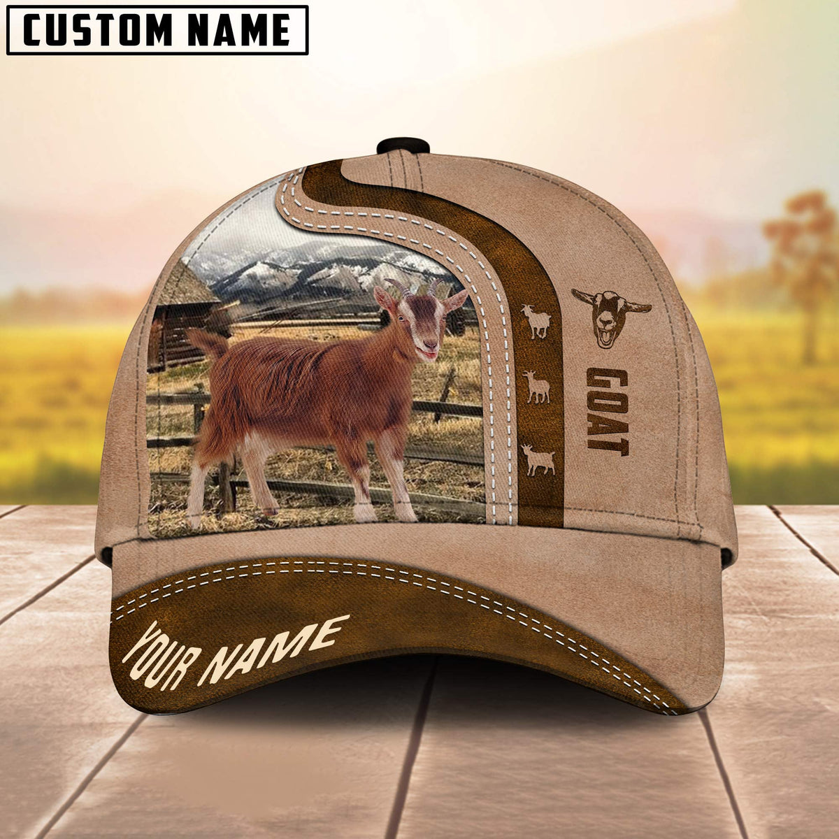 Goat Custom Name Light Brown Cap