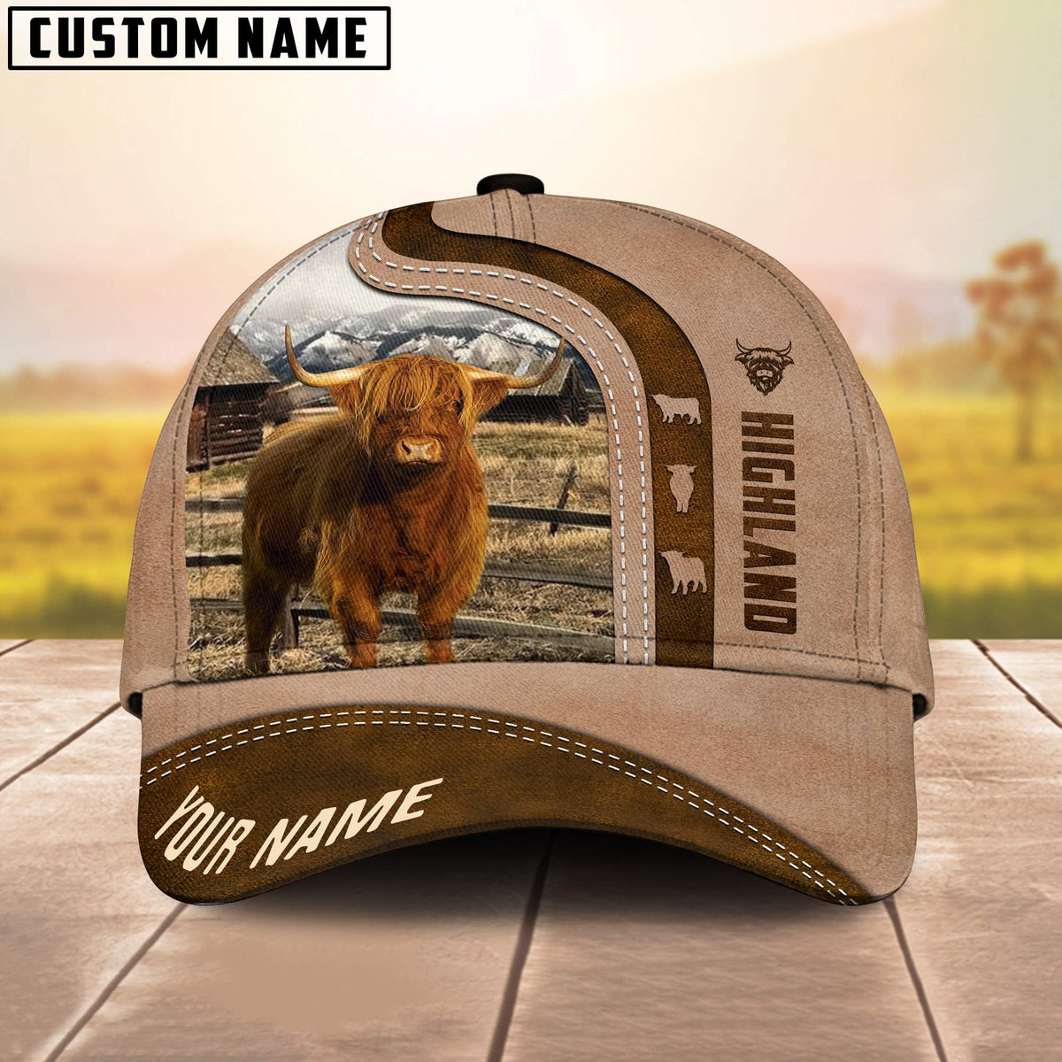 Highland Cattle Custom Name Light Brown Cap