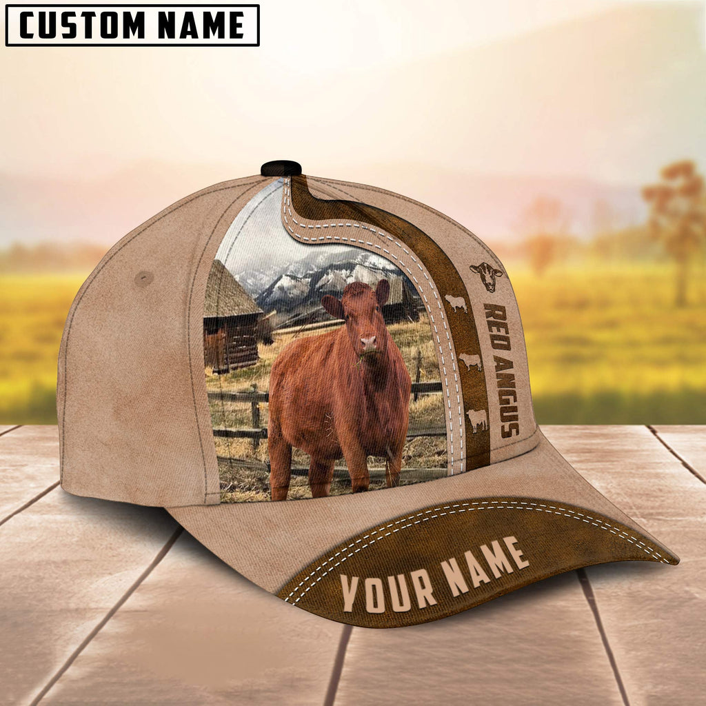 Red Angus Custom Name Light Brown Cap
