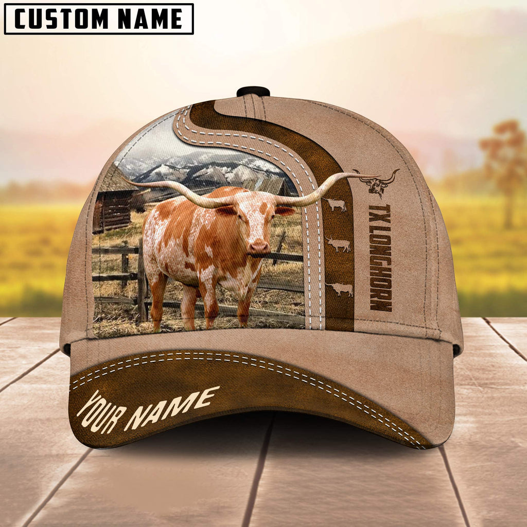 Texas Longhorn Custom Name Light Brown Cap
