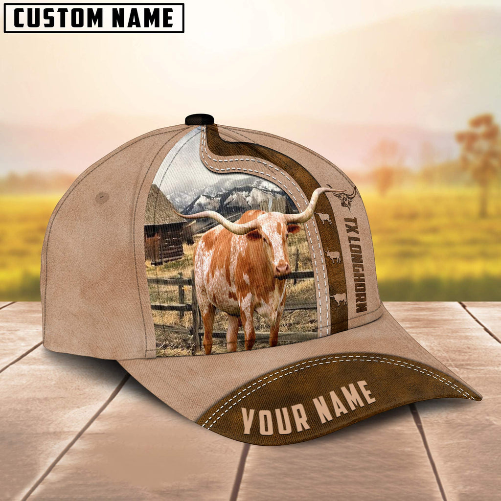 Texas Longhorn Custom Name Light Brown Cap