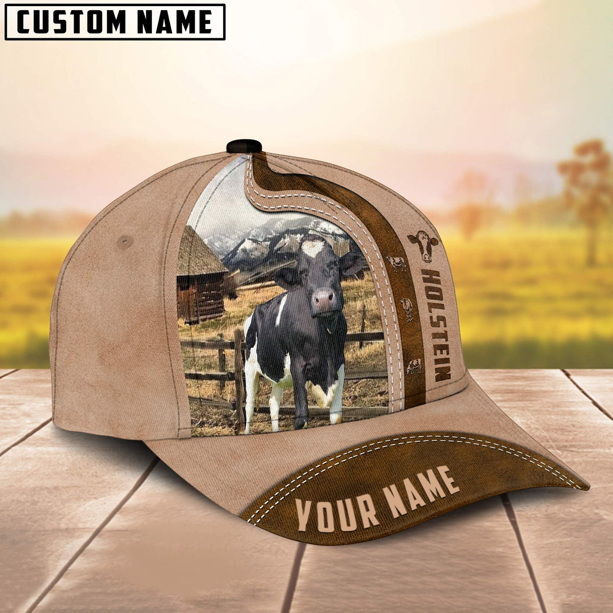 Holstein Custom Name Light Brown Cap