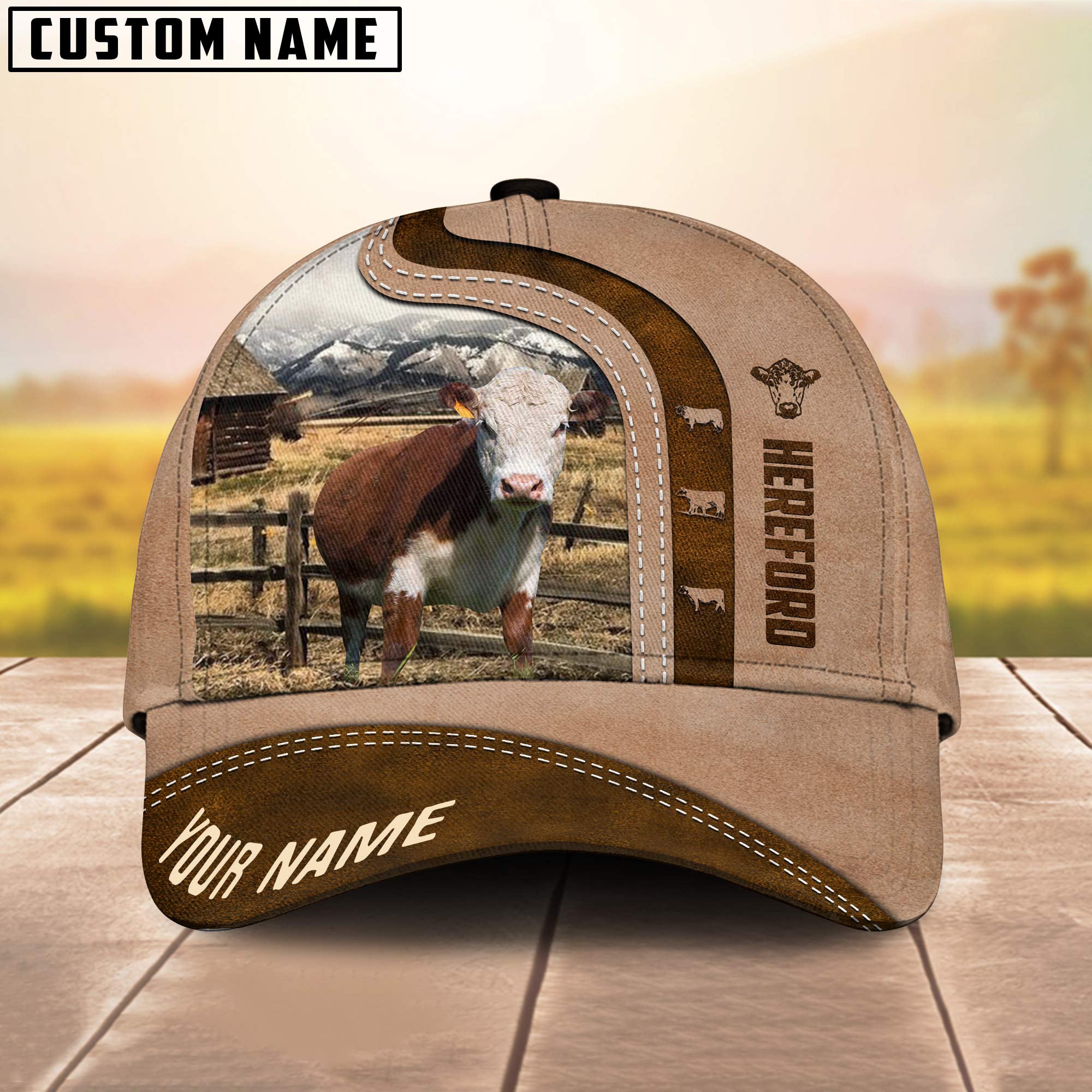 Hereford Custom Name Light Brown Cap