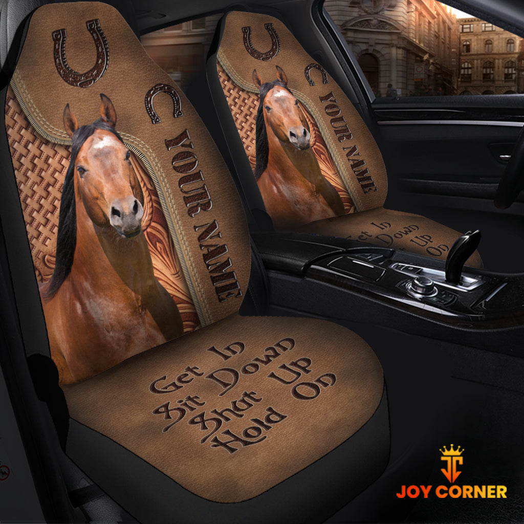 Horse Leather Carving Customized Name Car Seat Cover Set