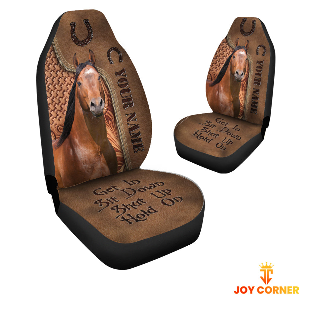 Horse Leather Carving Customized Name Car Seat Cover Set