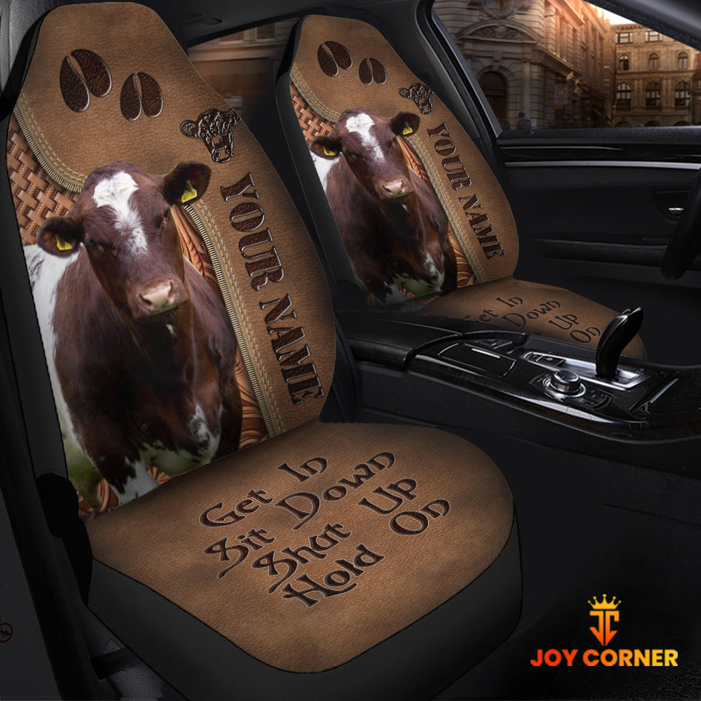 Shorthorn Leather Carving Customized Name Car Seat Cover Set