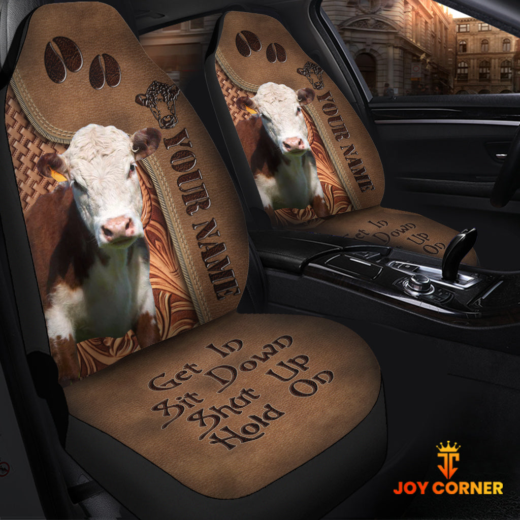 Hereford Leather Carving Customized Name Car Seat Cover Set