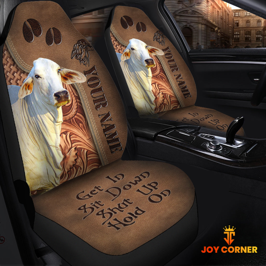 Brahman Cattle Leather Carving Customized Name Car Seat Cover Set