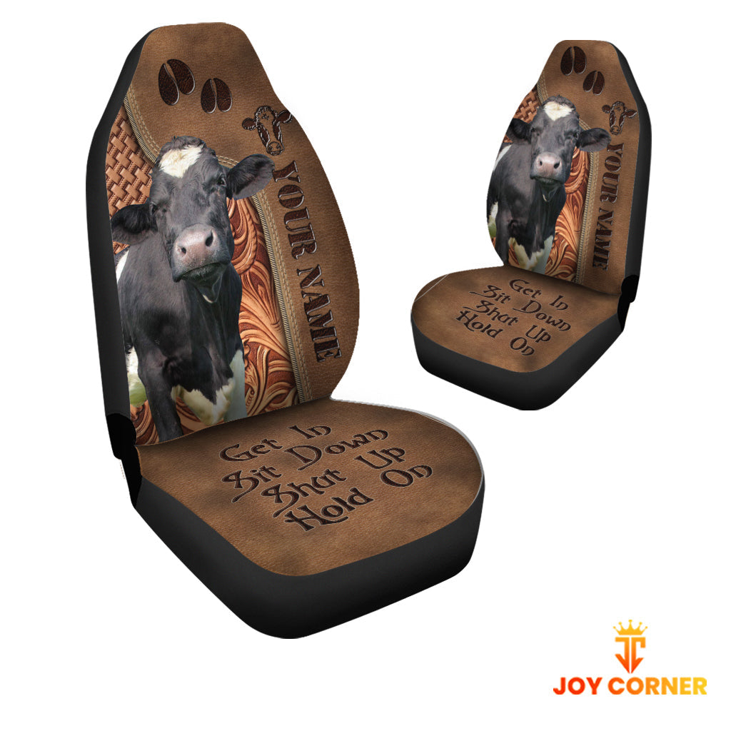 Holstein Leather Carving Customized Name Car Seat Cover Set