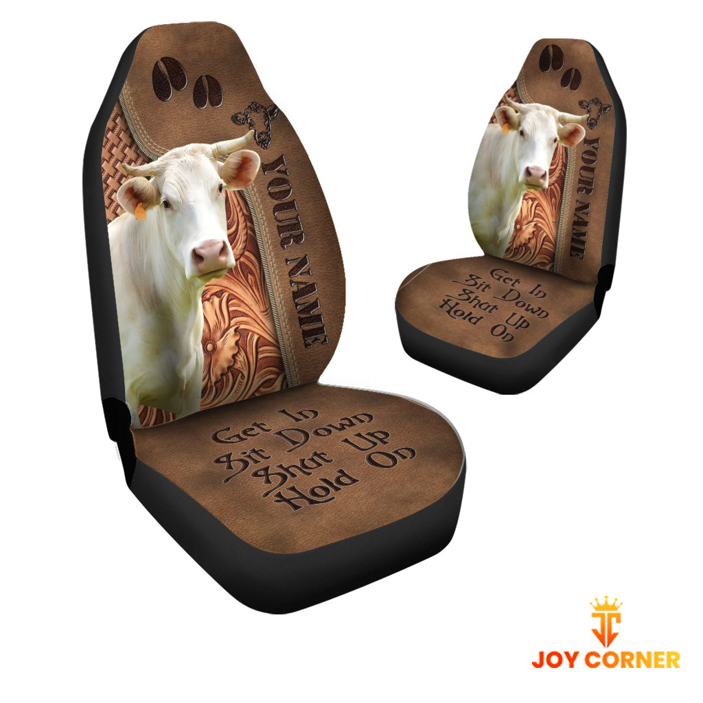 Charolais Leather Carving Customized Name Car Seat Cover Set