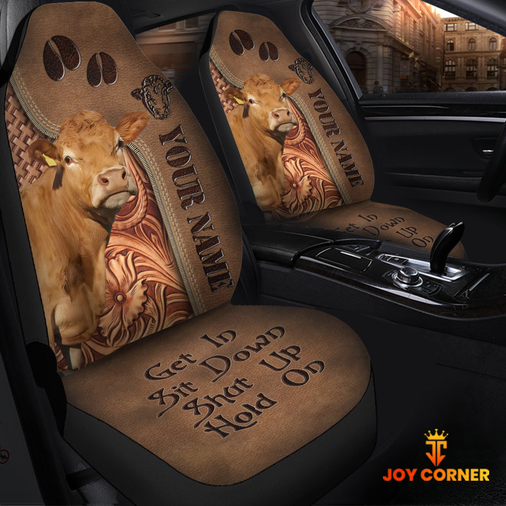Limousin Leather Carving Customized Name Car Seat Cover Set
