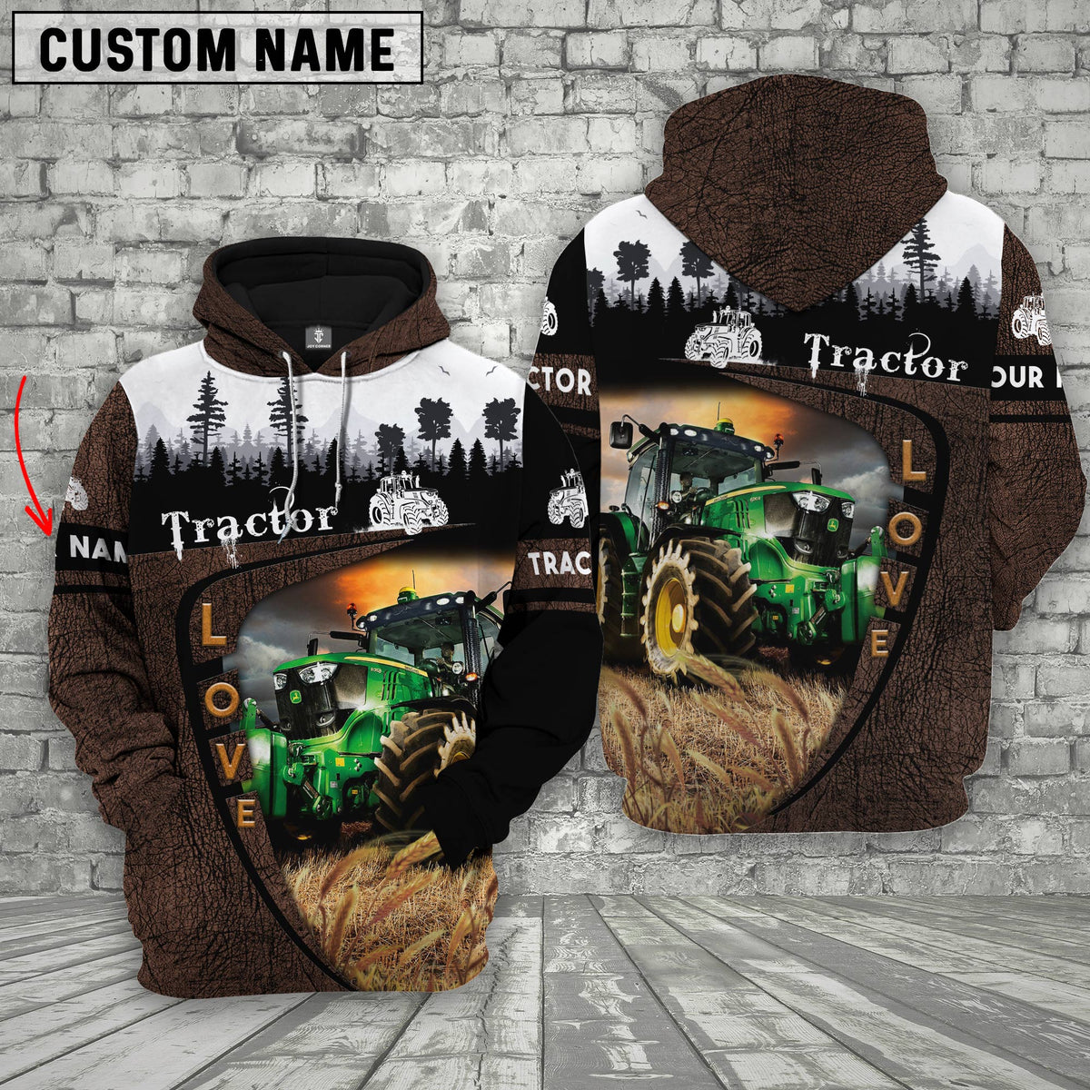 Tractor On Farms Custom Name Printed 3D Wooden Forest Hoodie