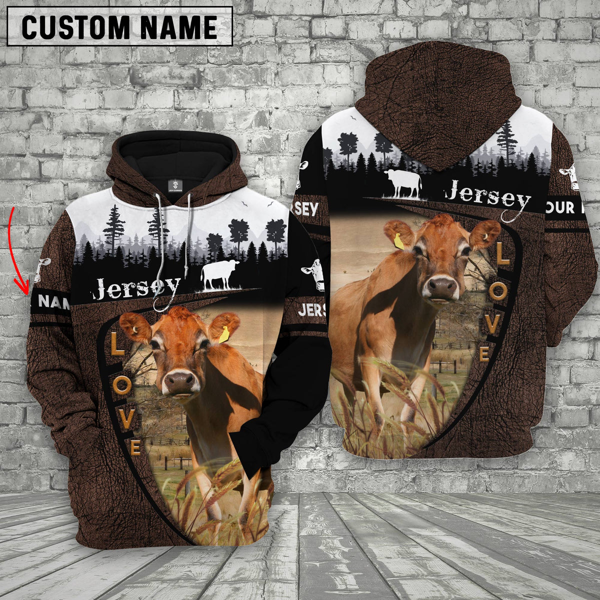 Jersey On Farms Custom Name Printed 3D Wooden Forest Hoodie