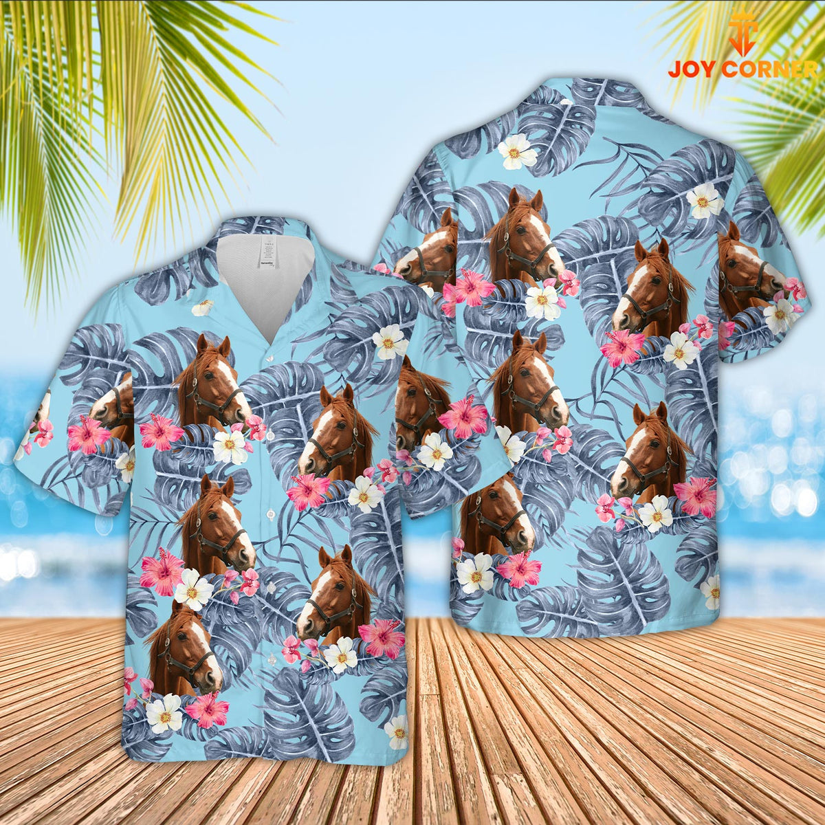 Horse Sierra Blue Pattern 3D Hawaiian Shirt