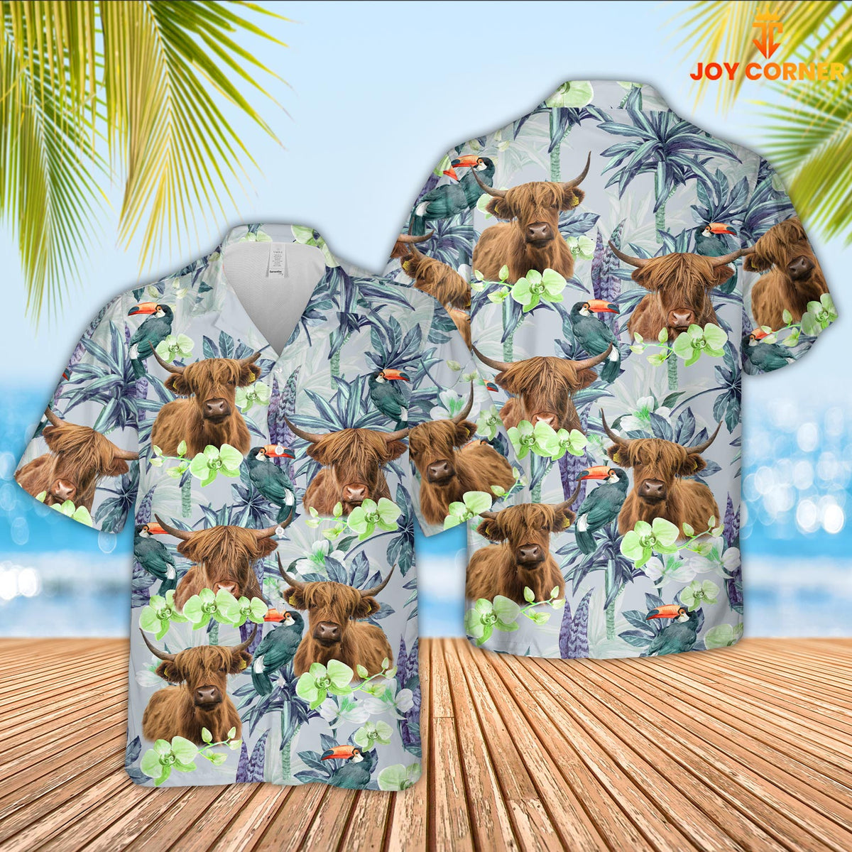 Highland Cattle Flower Pattern 3D Hawaiian Shirt