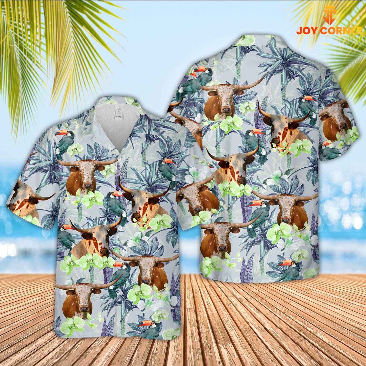 Texas Longhorn Flower Pattern 3D Hawaiian Shirt