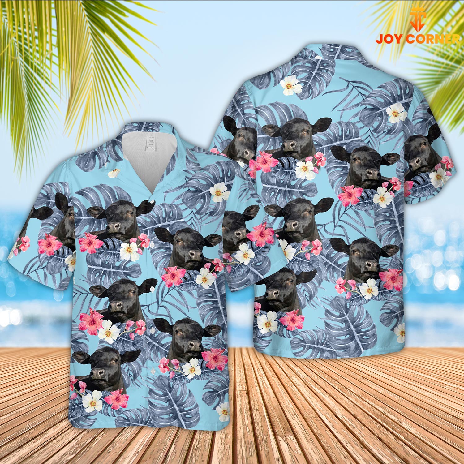 Black Angus Sierra Blue Pattern 3D Hawaiian Shirt