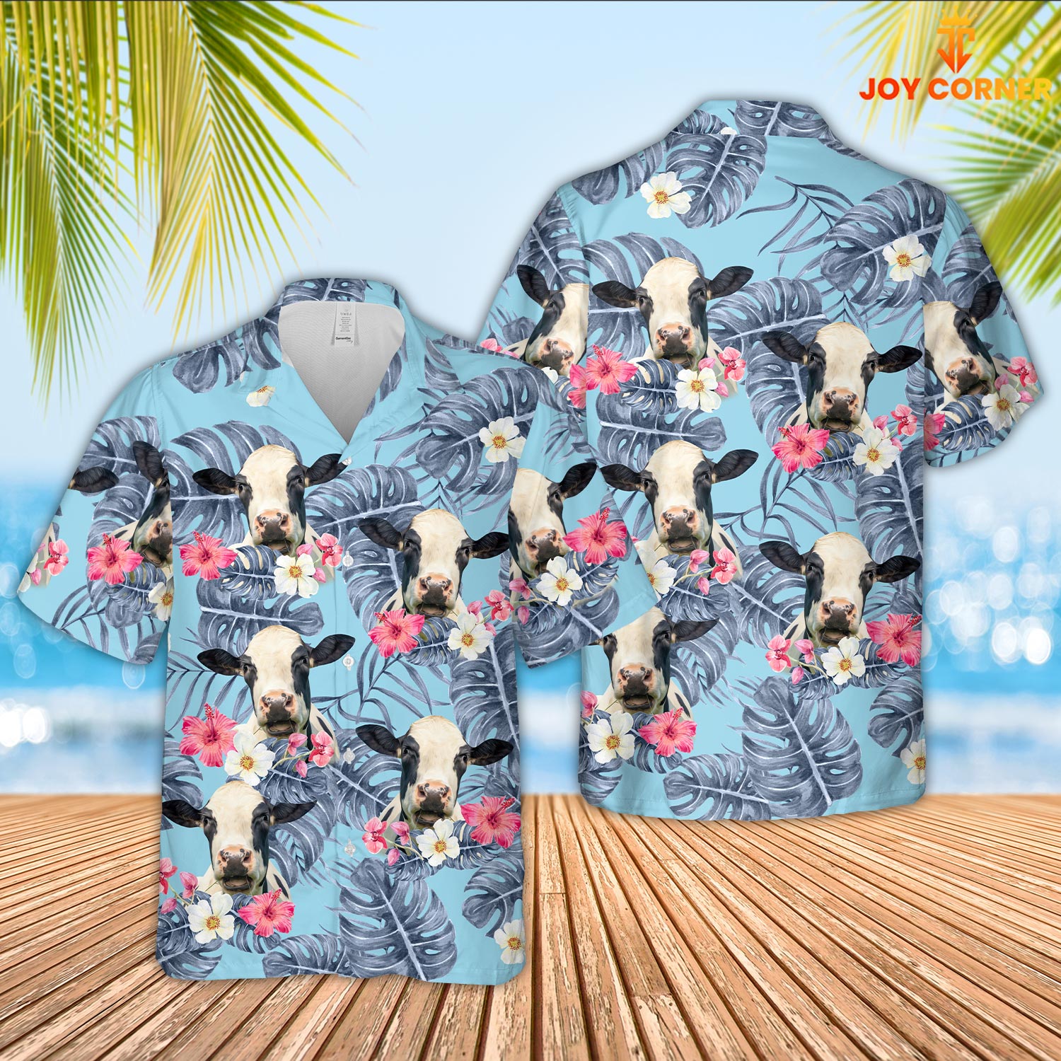 Holstein Sierra Blue Pattern 3D Hawaiian Shirt