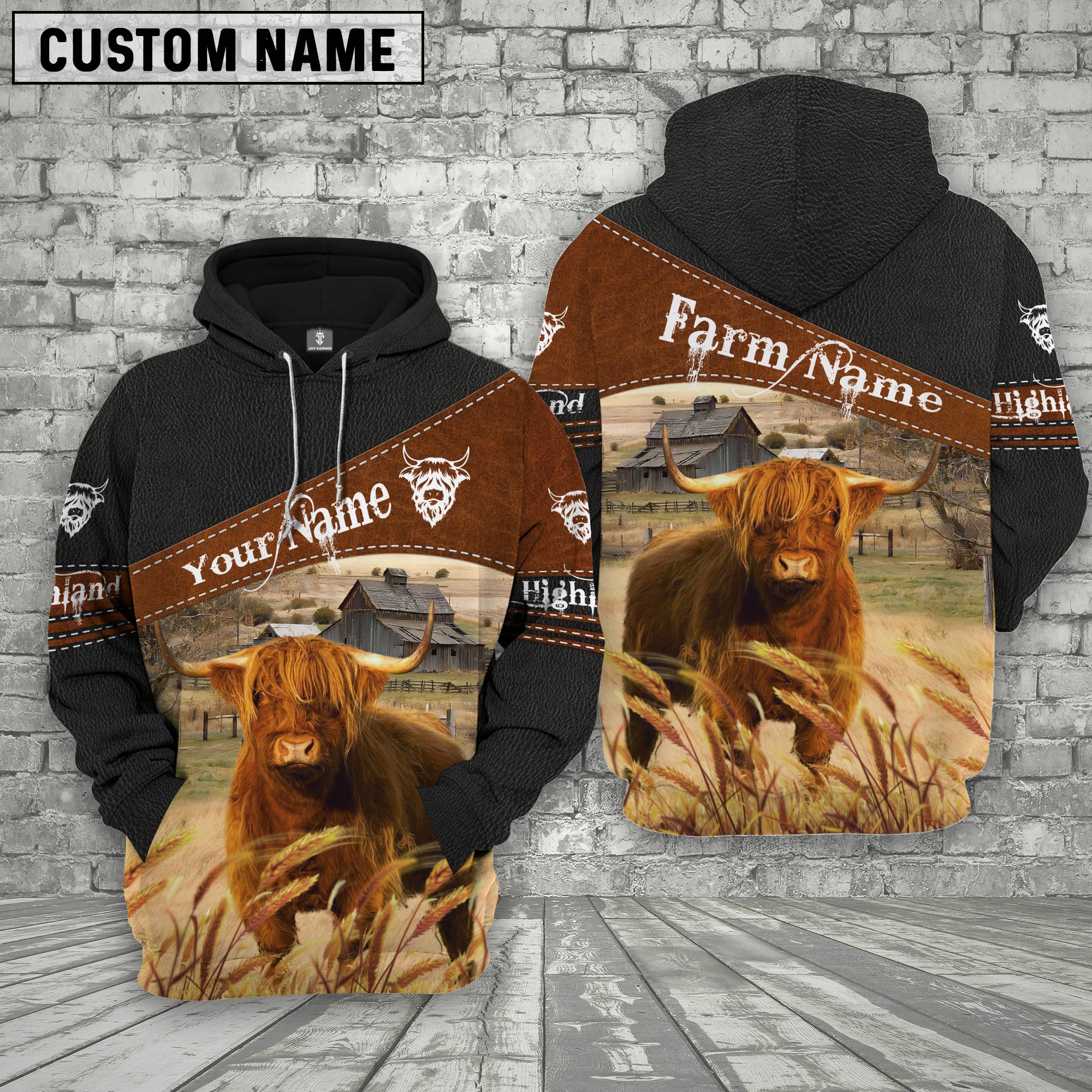 Highland Cattle On Farms Custom Name Printed 3D Black Hoodie