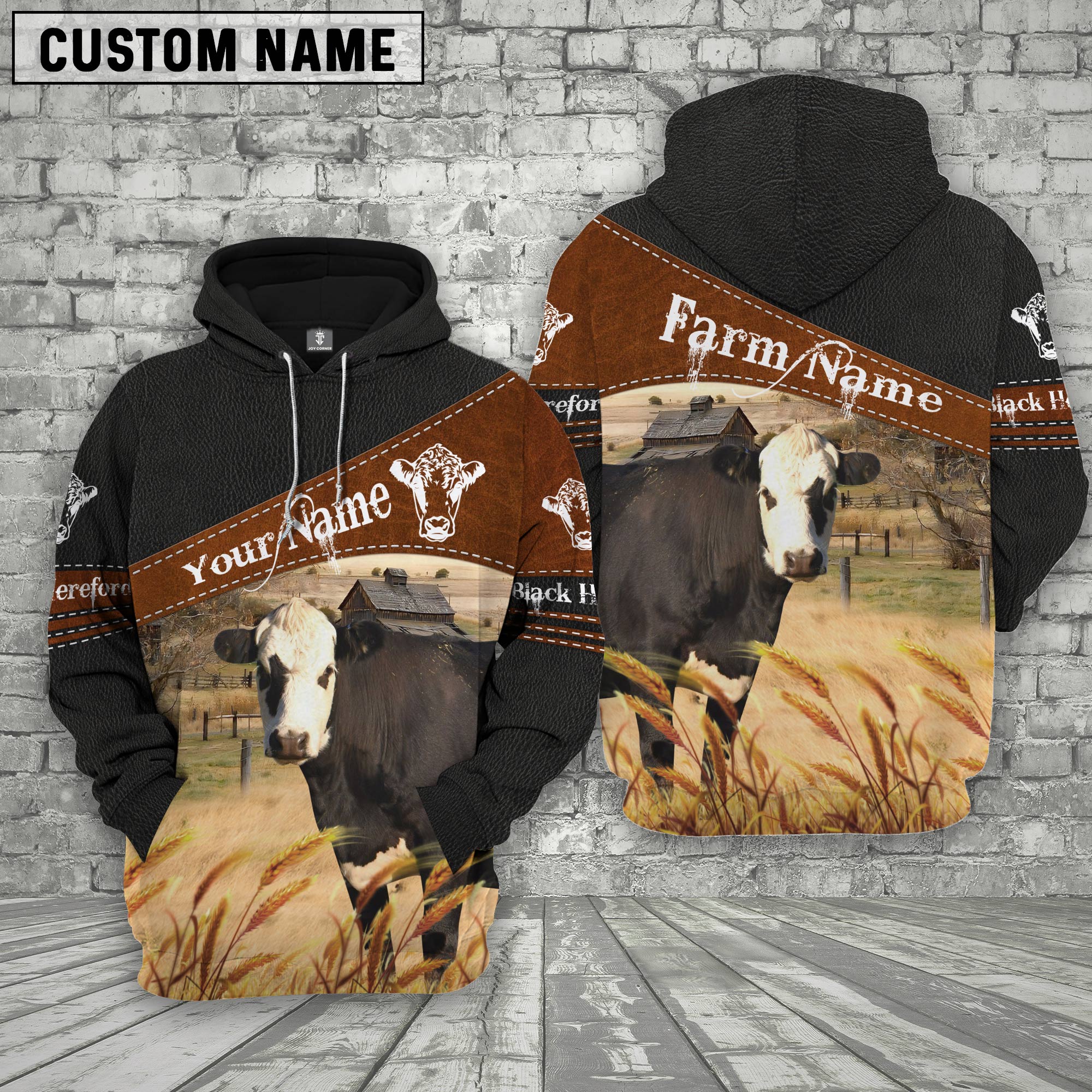 Black Hereford On Farms Custom Name Printed 3D Black Hoodie