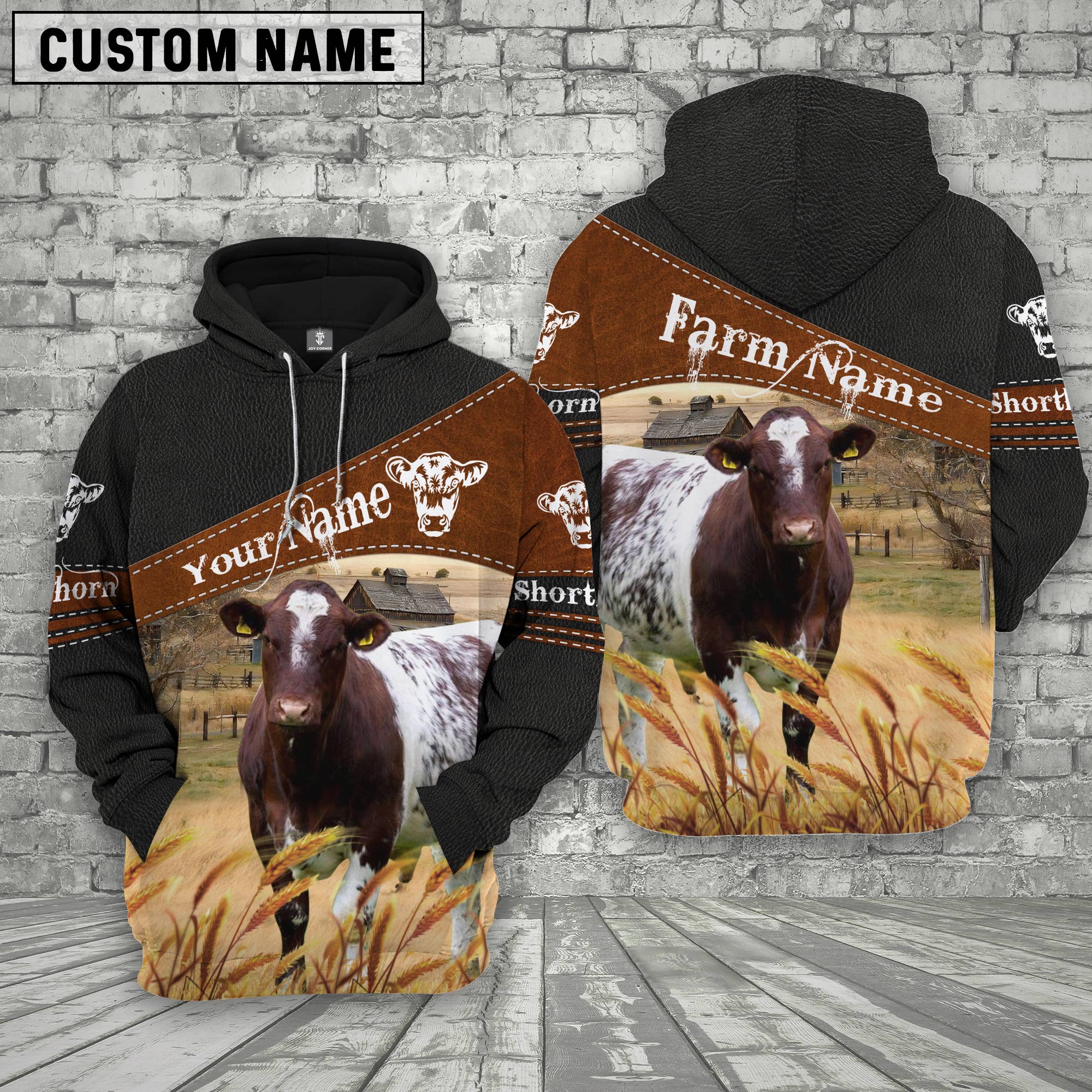 Shorthorn On Farms Custom Name Printed 3D Black Hoodie