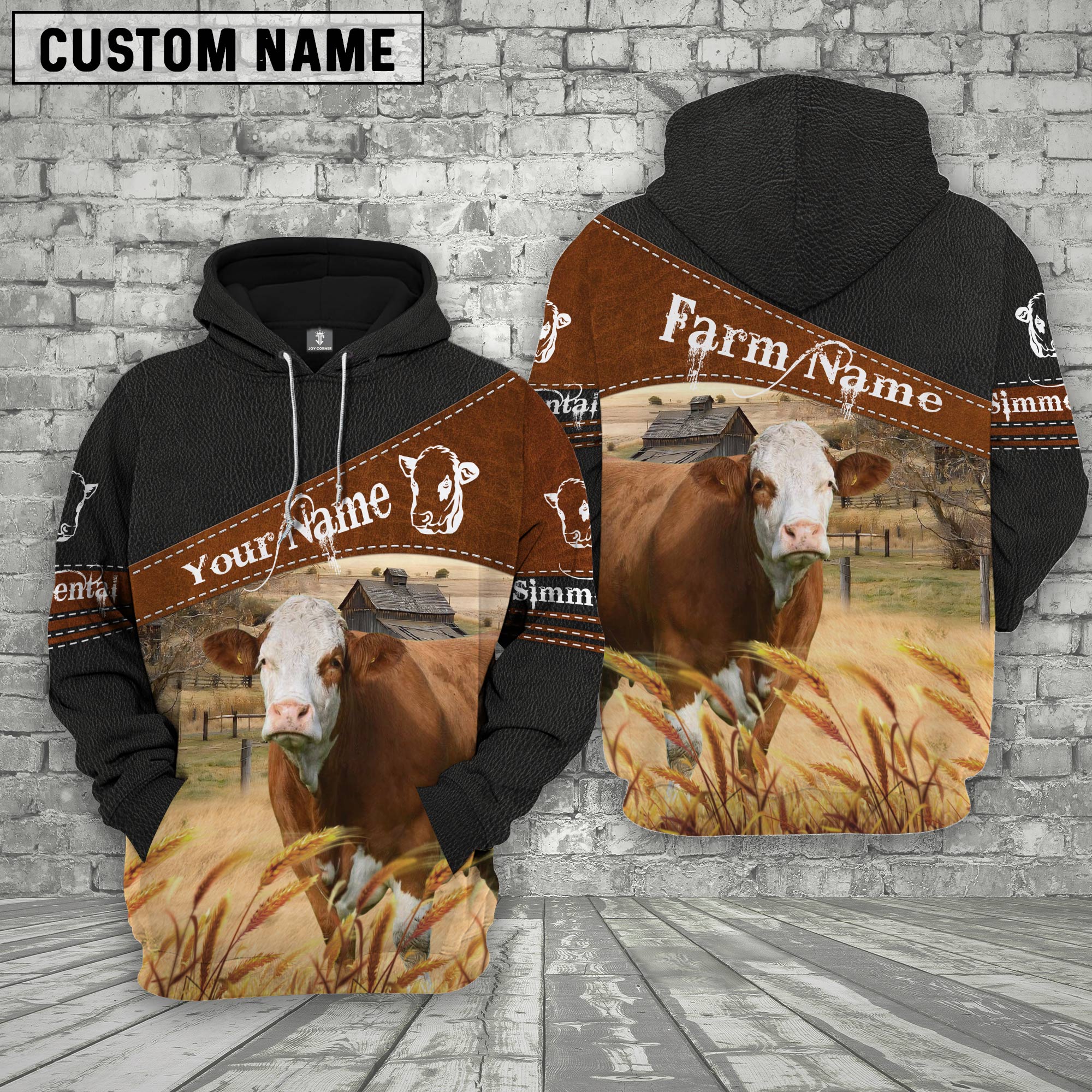 Simmental On Farms Custom Name Printed 3D Black Hoodie