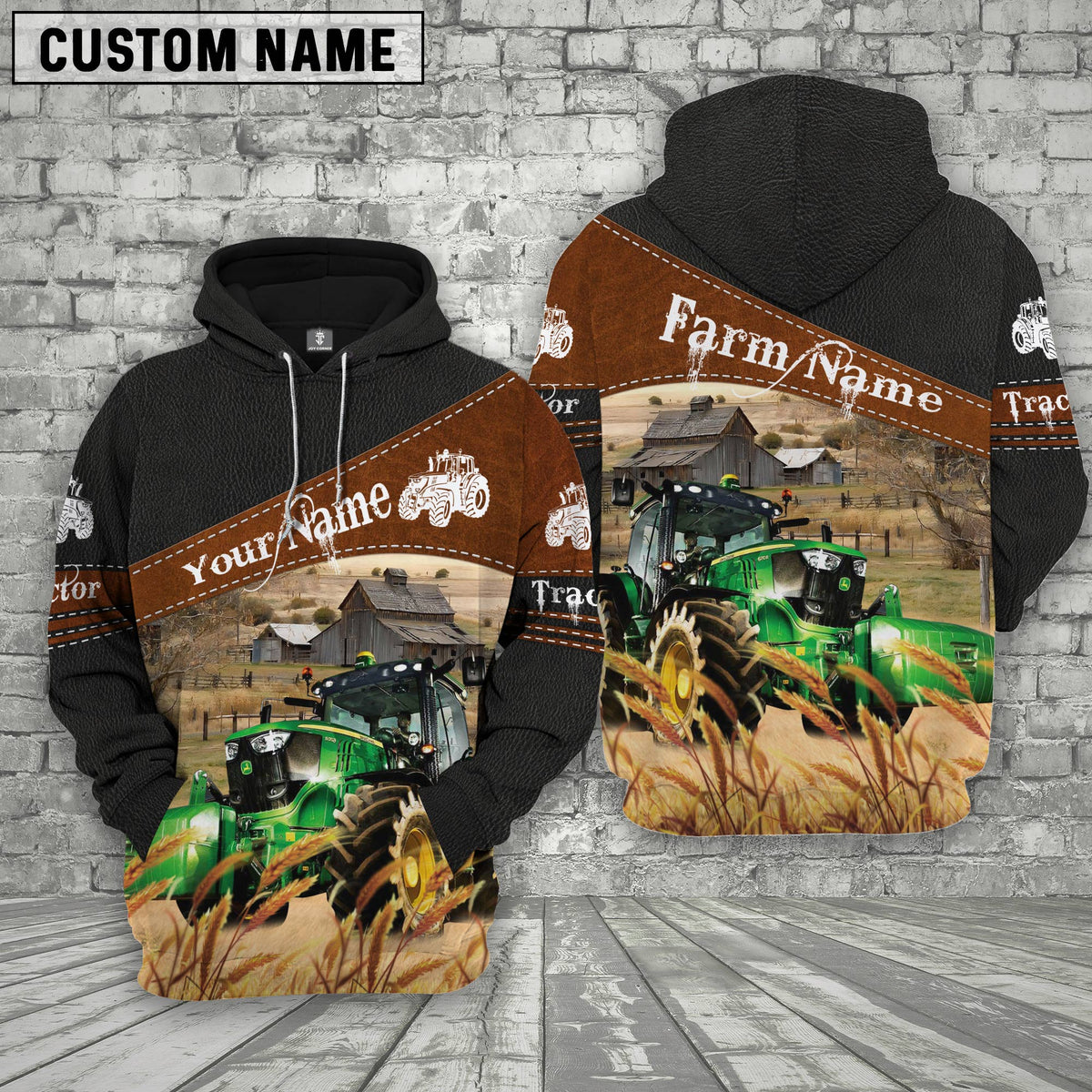 Tractor On Farms Custom Name Printed 3D Black Hoodie
