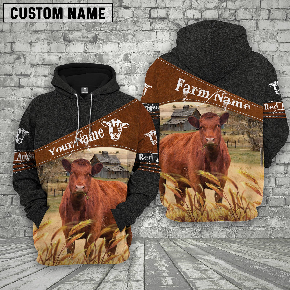 Red Angus On Farms Custom Name Printed 3D Black Hoodie
