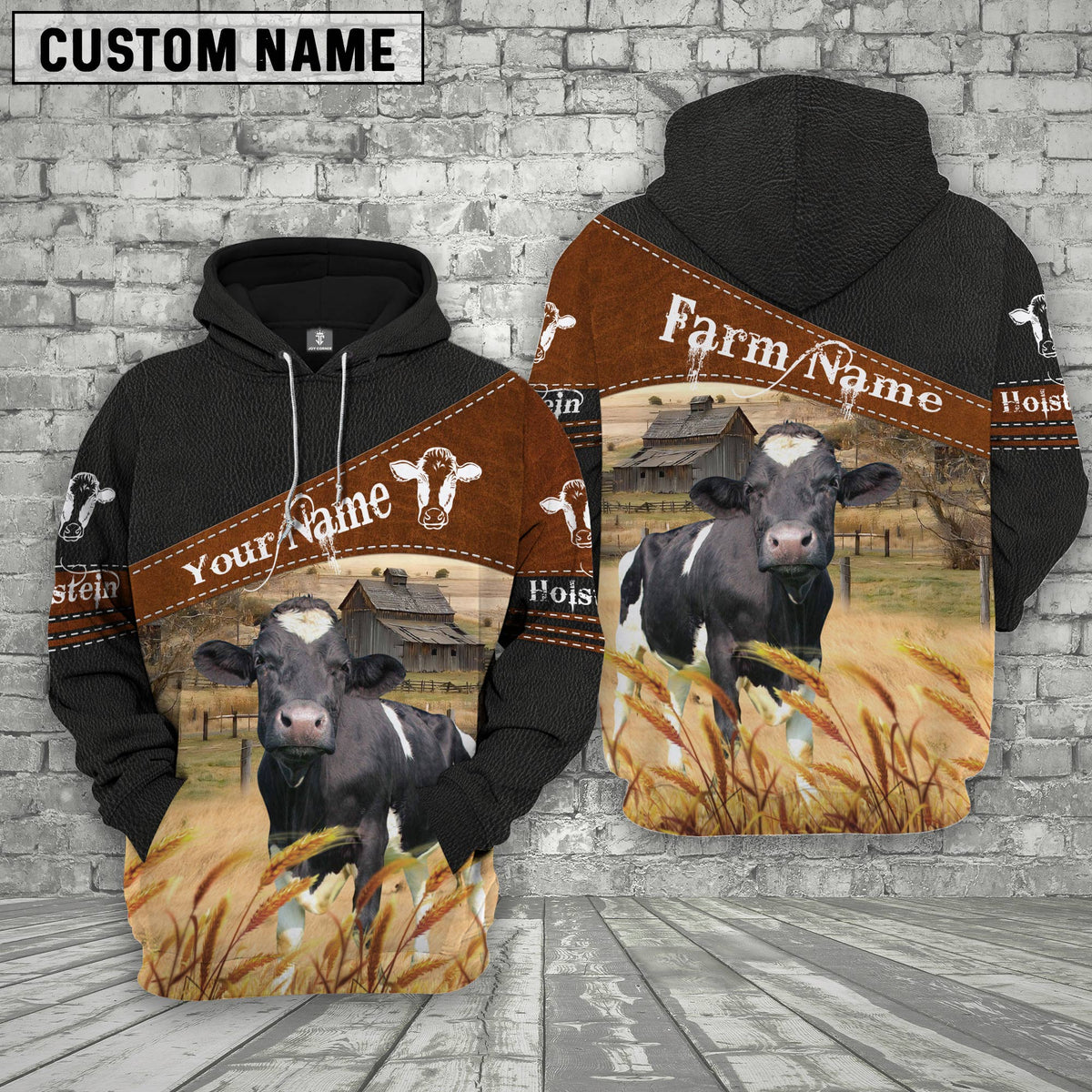 Holstein On Farms Custom Name Printed 3D Black Hoodie