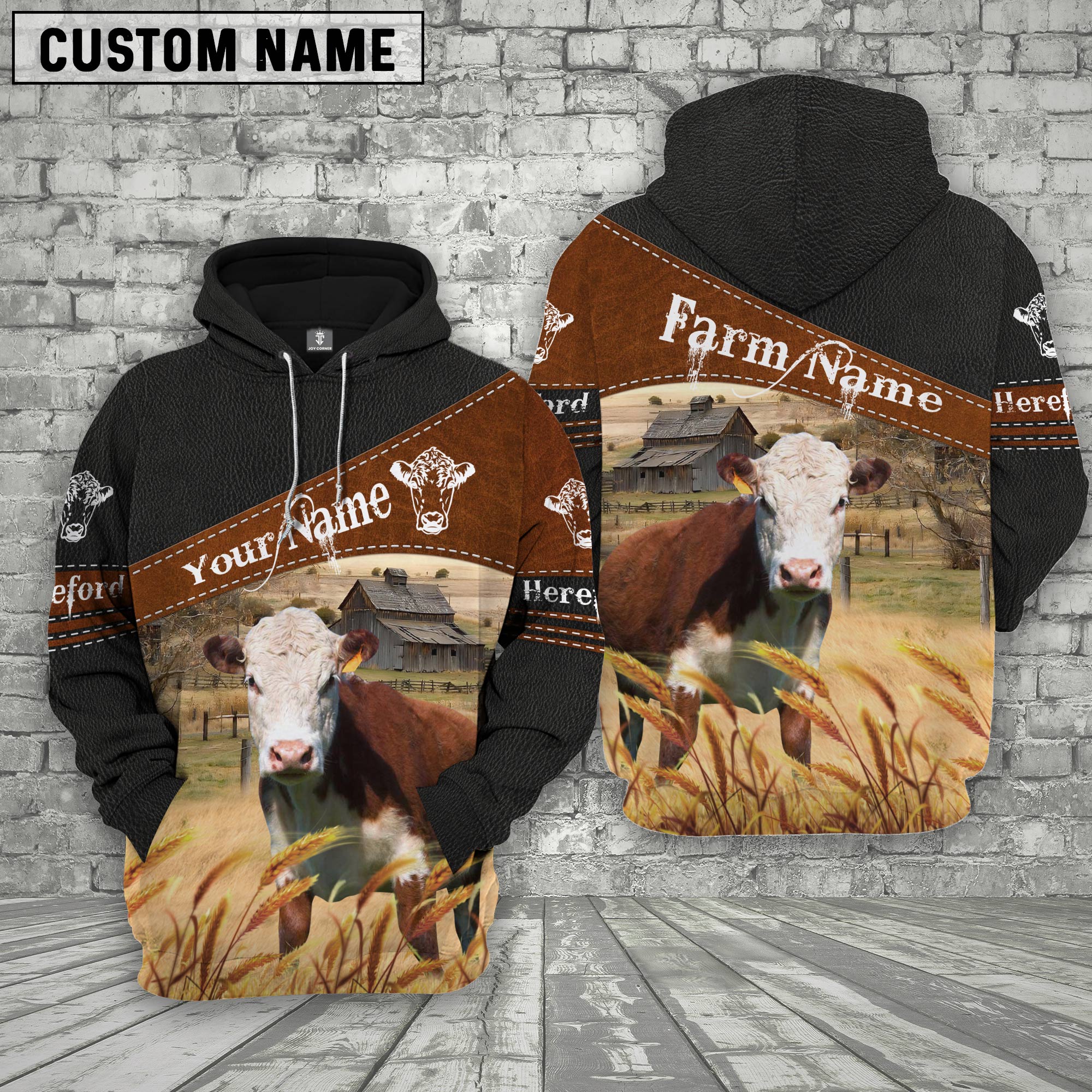 Hereford On Farms Custom Name Printed 3D Black Hoodie