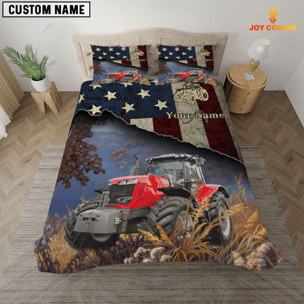 Red Tractor America Customized Name 3D Bedding Set
