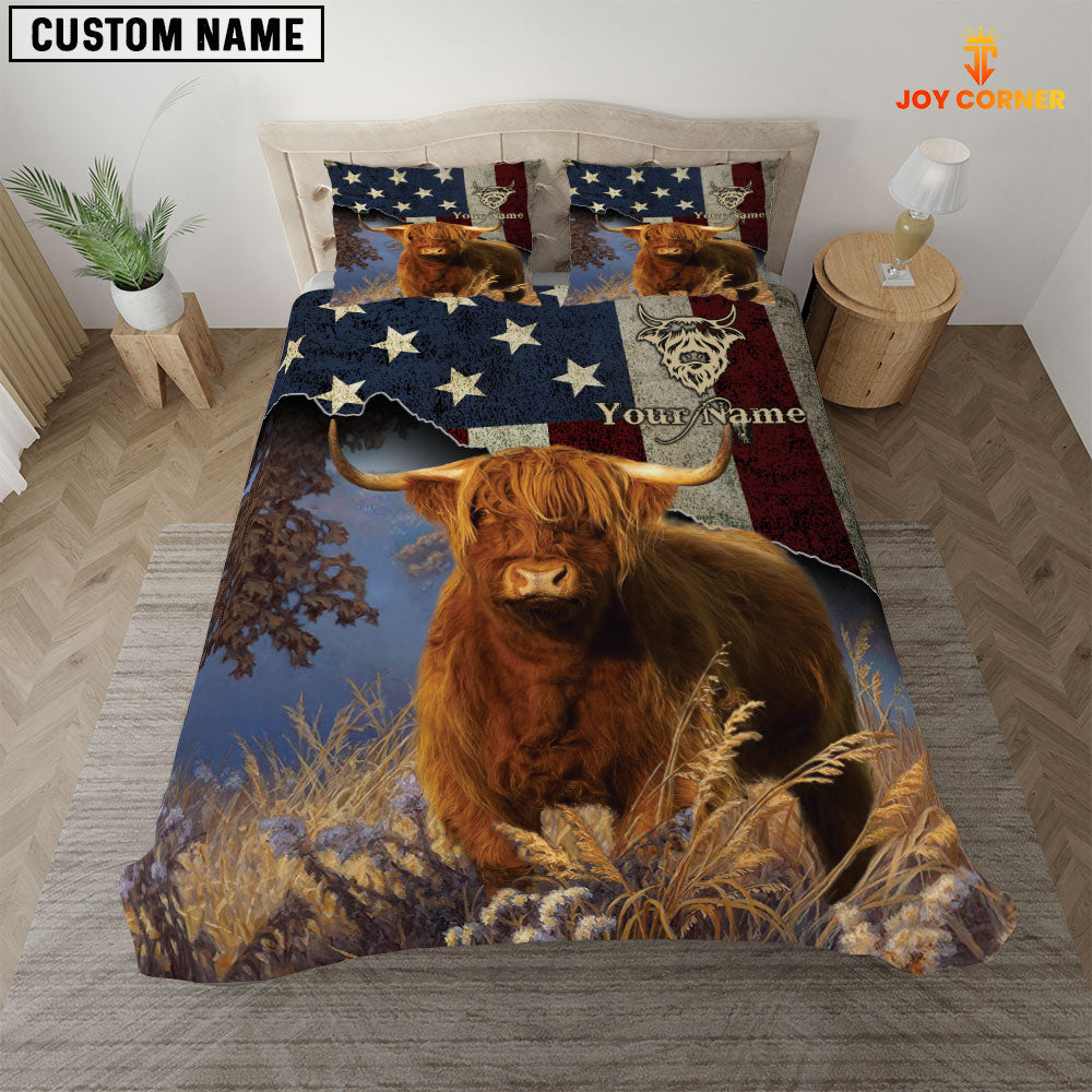 Highland Cattle America Customized Name 3D Bedding Set