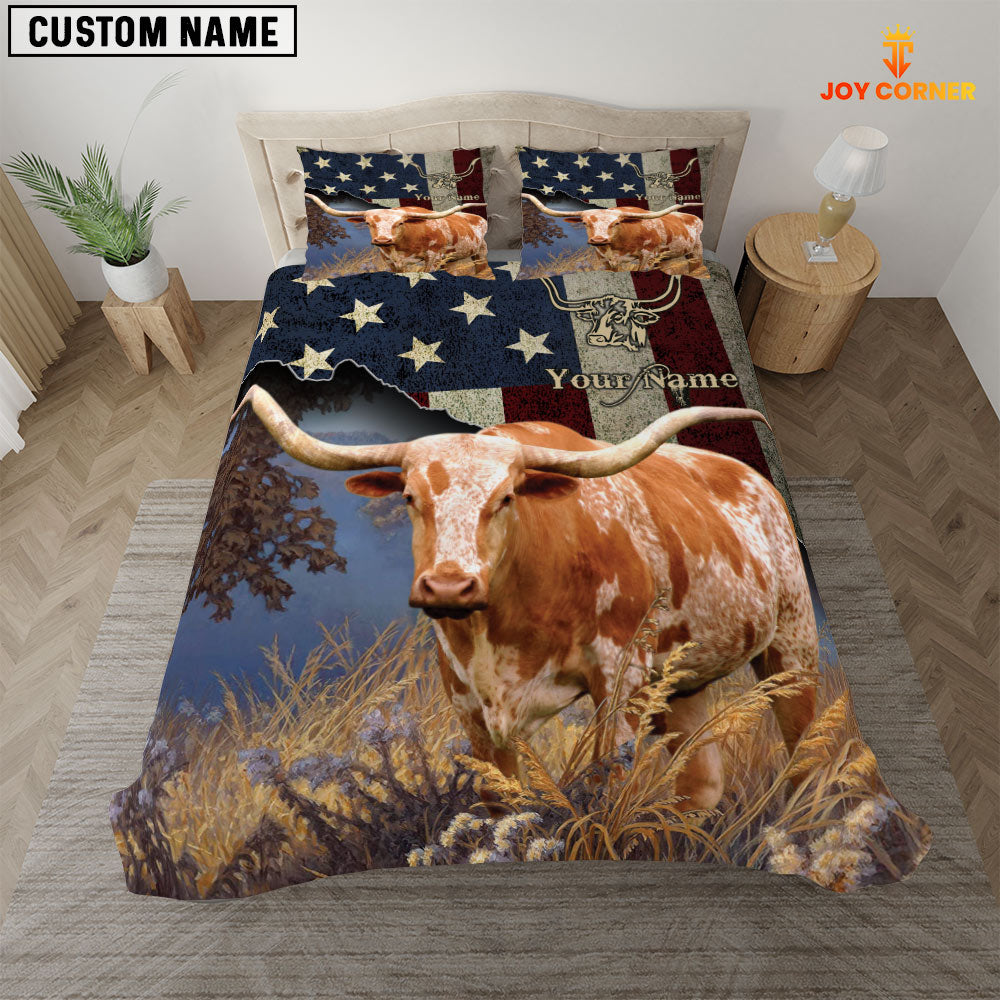 Texas Longhorn America Customized Name 3D Bedding Set