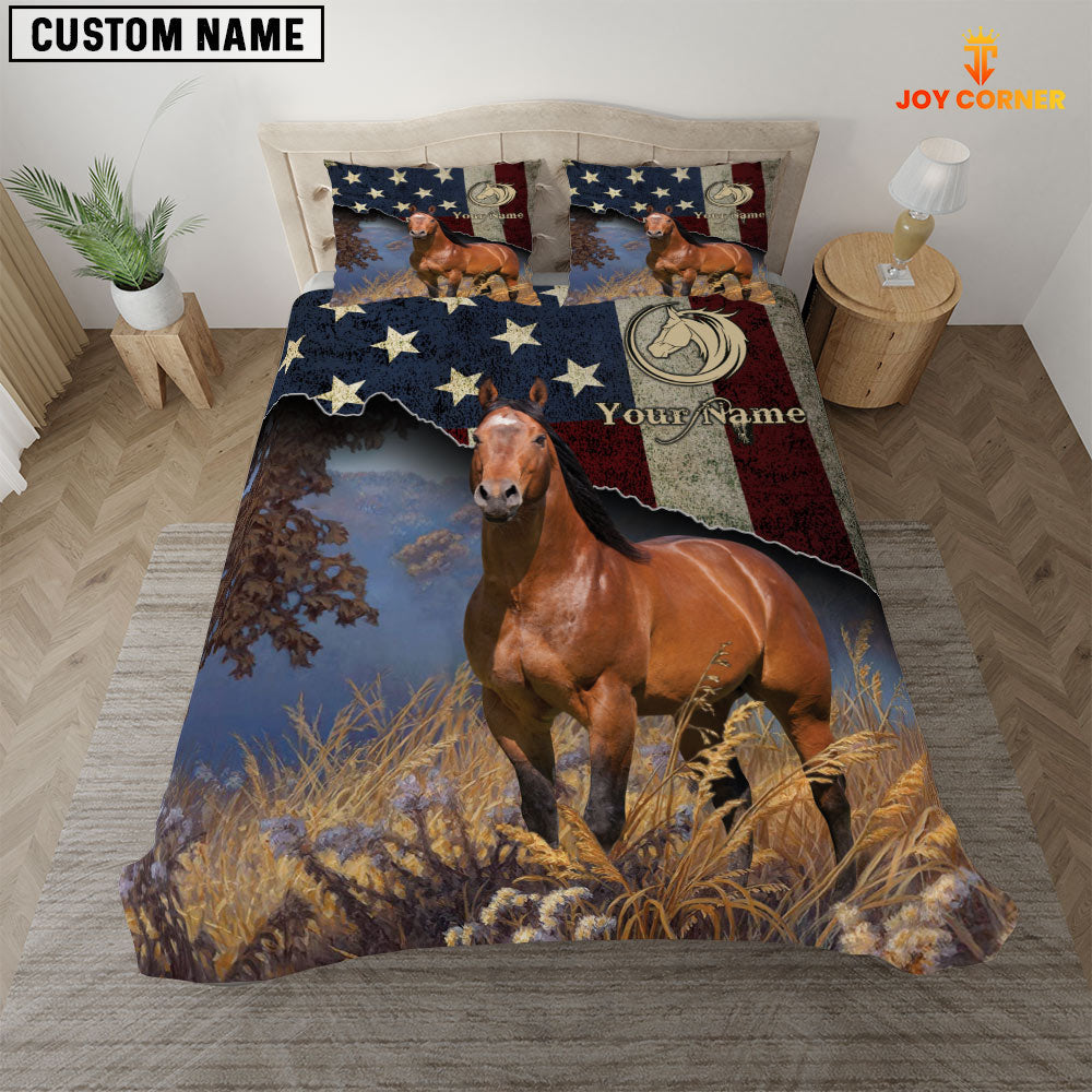 Horse America Customized Name 3D Bedding Set