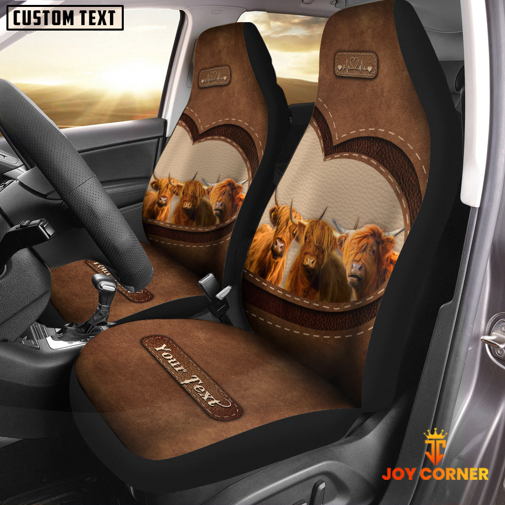 Highland Cattle Pattern Customized Name Heart Car Seat Cover Set