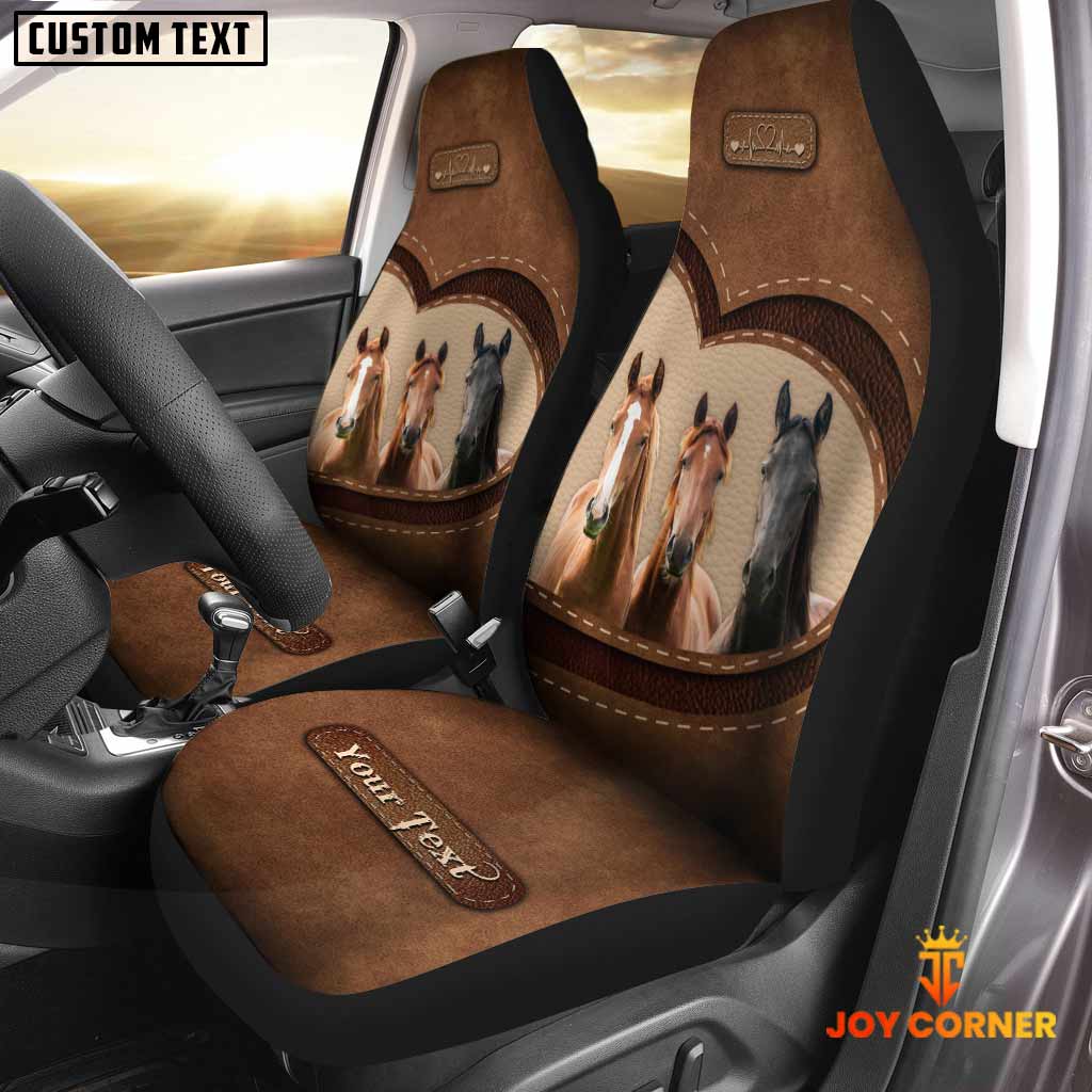 Horse Pattern Customized Name Heart Car Seat Cover Set