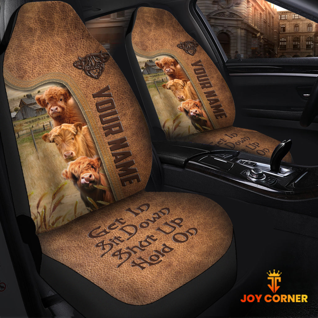 Highland Personalized Name Leather Pattern Car Seat Covers Universal Fit For Customer (2Pcs)