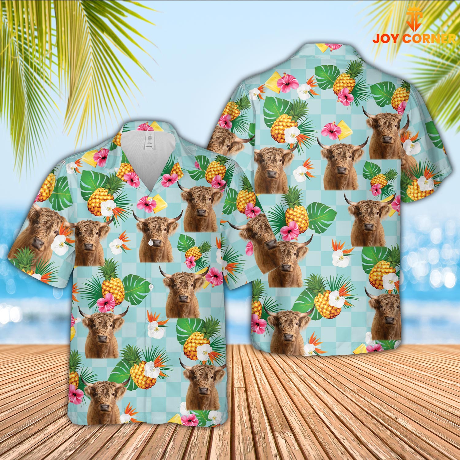 Highland Cattle Flower Pattern 3D Hawaiian Shirt