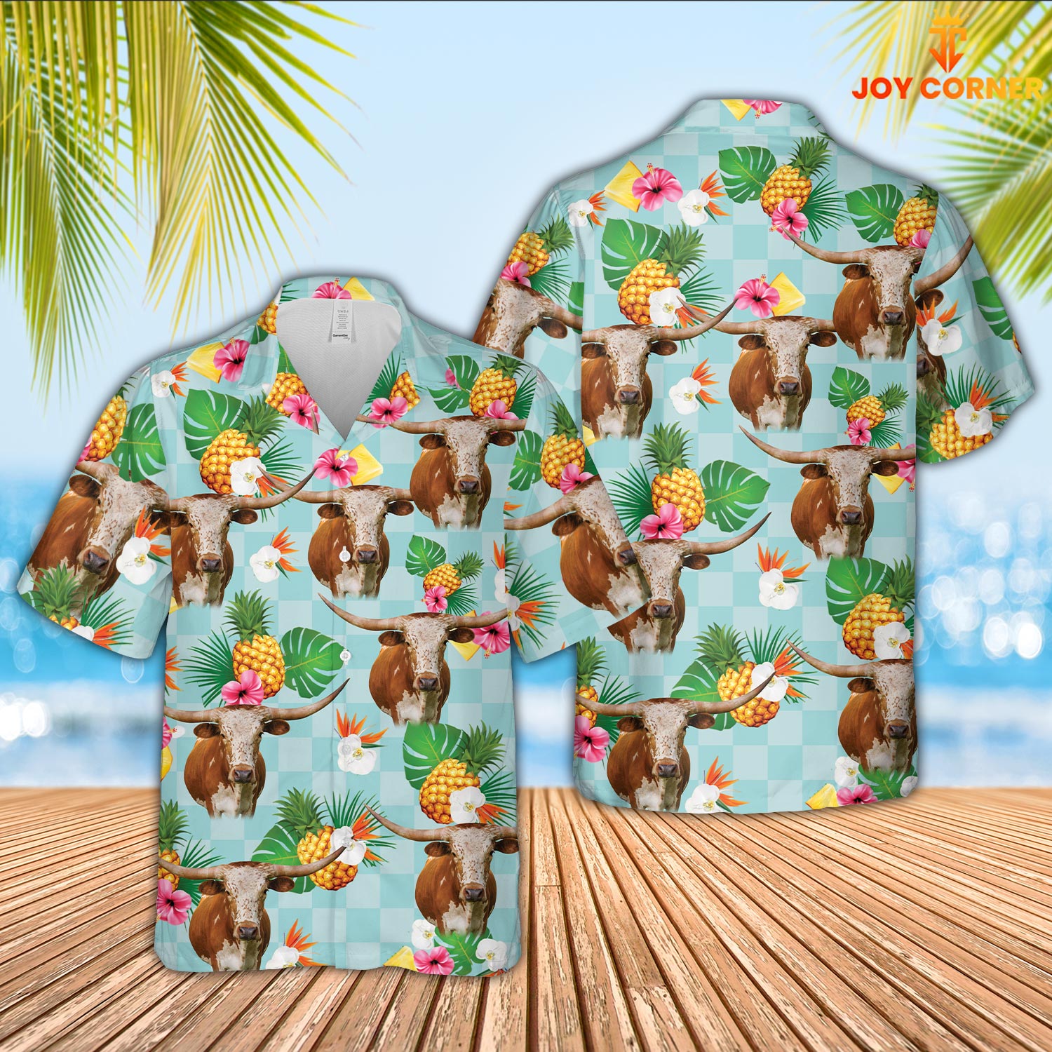 Texas Longhorn Flower Pattern 3D Hawaiian Shirt