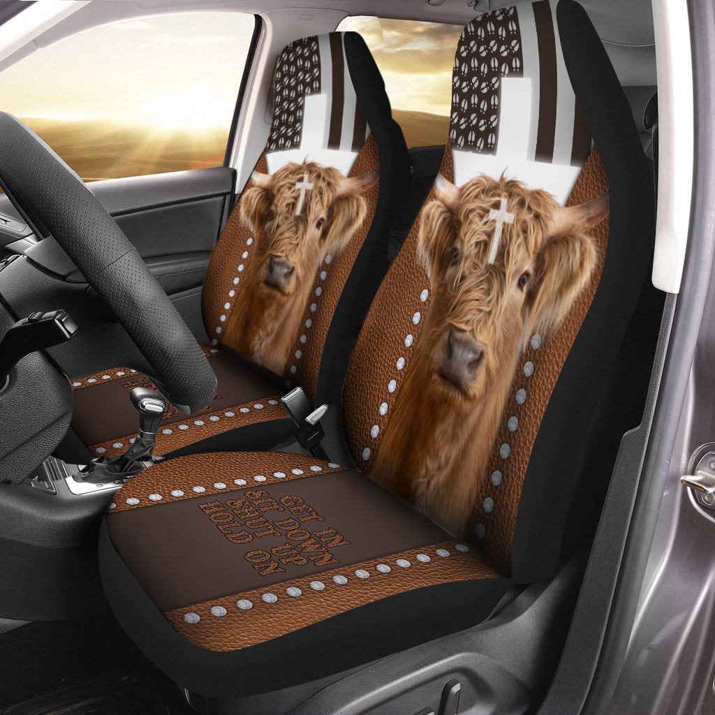 Jesus Highland Cattle Pattern Car Seat Cover Set