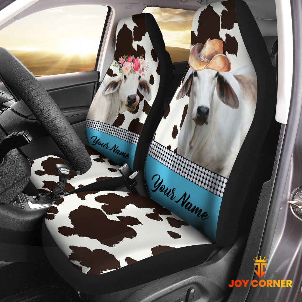 Brahman Pattern Customized Name Dairy Cow Car Seat Cover Set